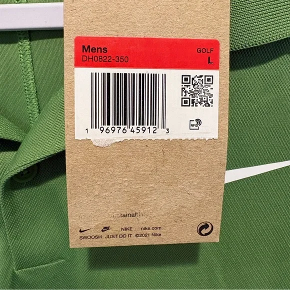 NWT Nike Mens Large Dri-FIT Ribbed Collar Standart Fit Solid Green Golf Polo - Picture 9 of 9